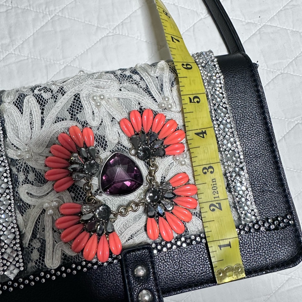 RUBYRUDI Handcrafted Lace Crossbody Bag with Vintage Floral Accent Art To Wear - Picture 13 of 15